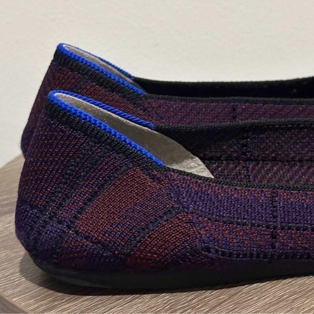 Rothys Square Toe Cranberry Plaid Flat Shoes - Picture 4 of 11
